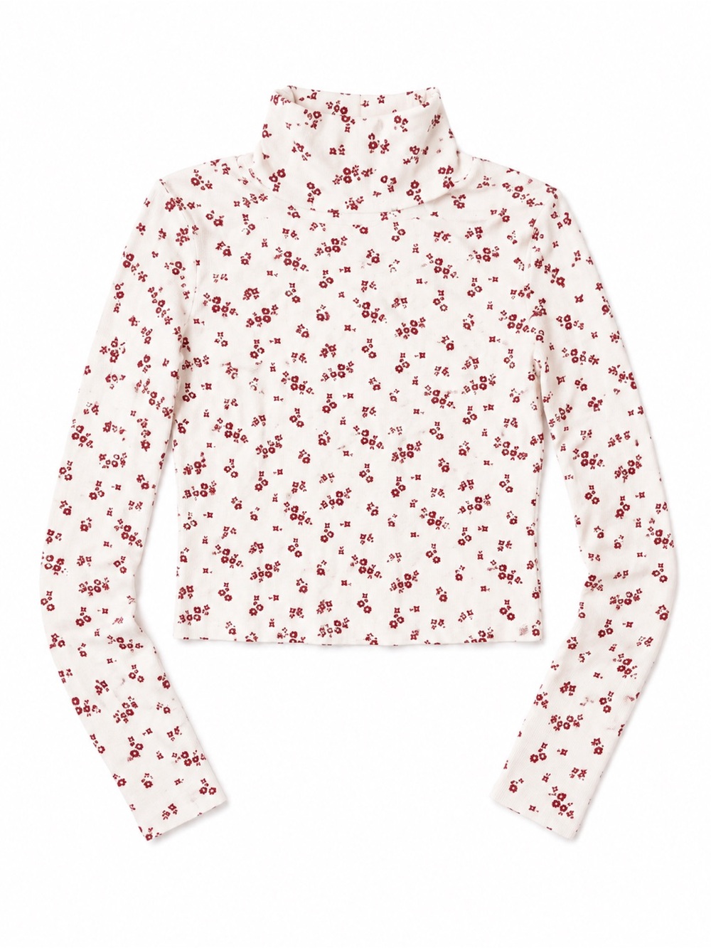 Women's Cream Floral Turtleneck Long Sleeve Top by
